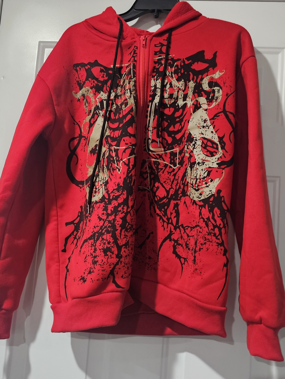 Shein Red Graphic Zip-Up Hoodie Sweater Size L